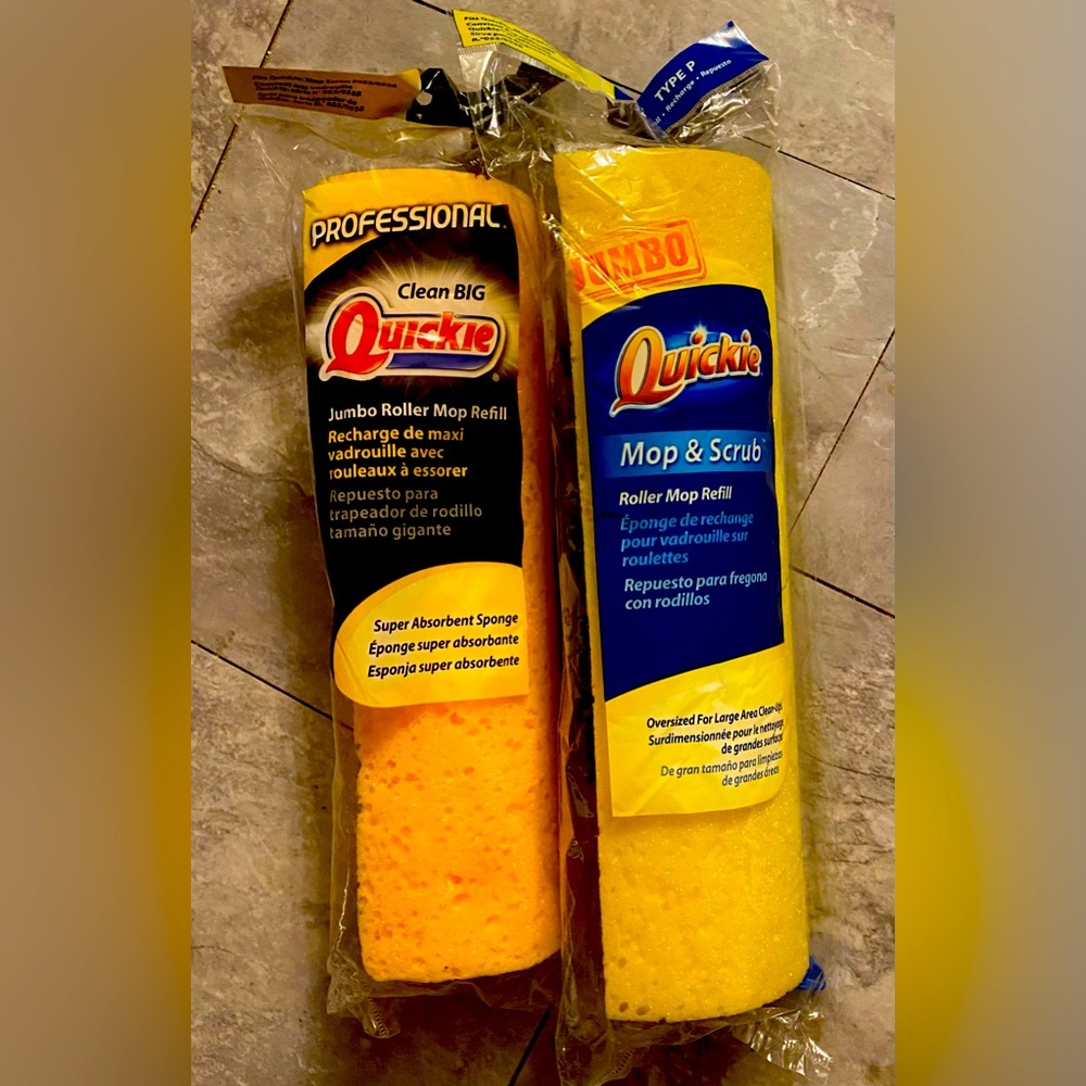 Two Quickie Jumbo professional Roller Mop & Scrub Refills Type P Yellow